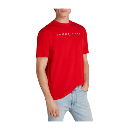 T-shirt Uomo tinta unita rossa con logo lettering lineare frontale