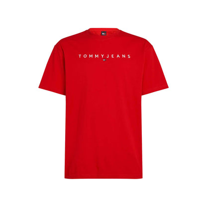 T-shirt Uomo tinta unita rossa con logo lettering lineare frontale