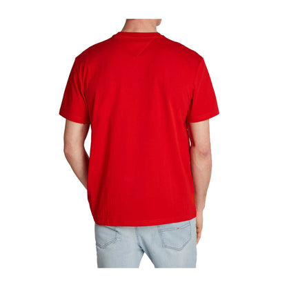 T-shirt Uomo tinta unita rossa con logo lettering lineare frontale