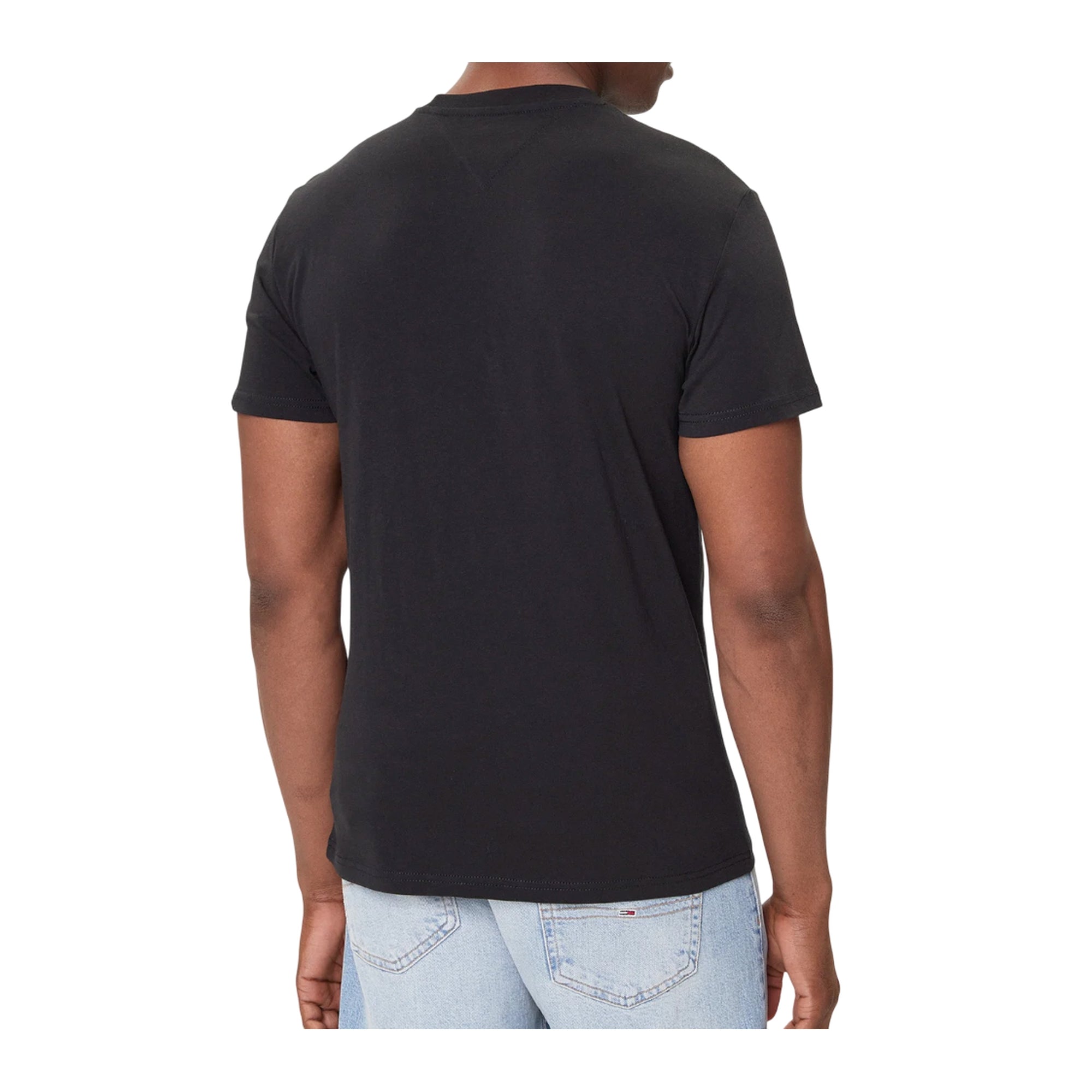 T-shirt Uomo Linear Chest Nera, a girocollo con logo sul petto 