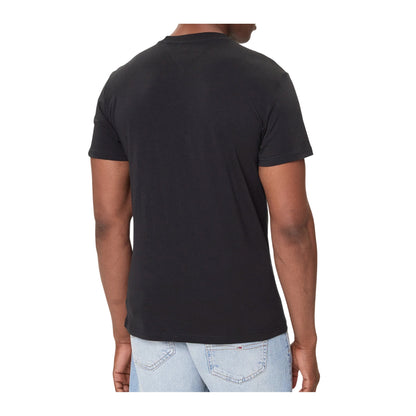 T-shirt Uomo Linear Chest Nera, a girocollo con logo sul petto 