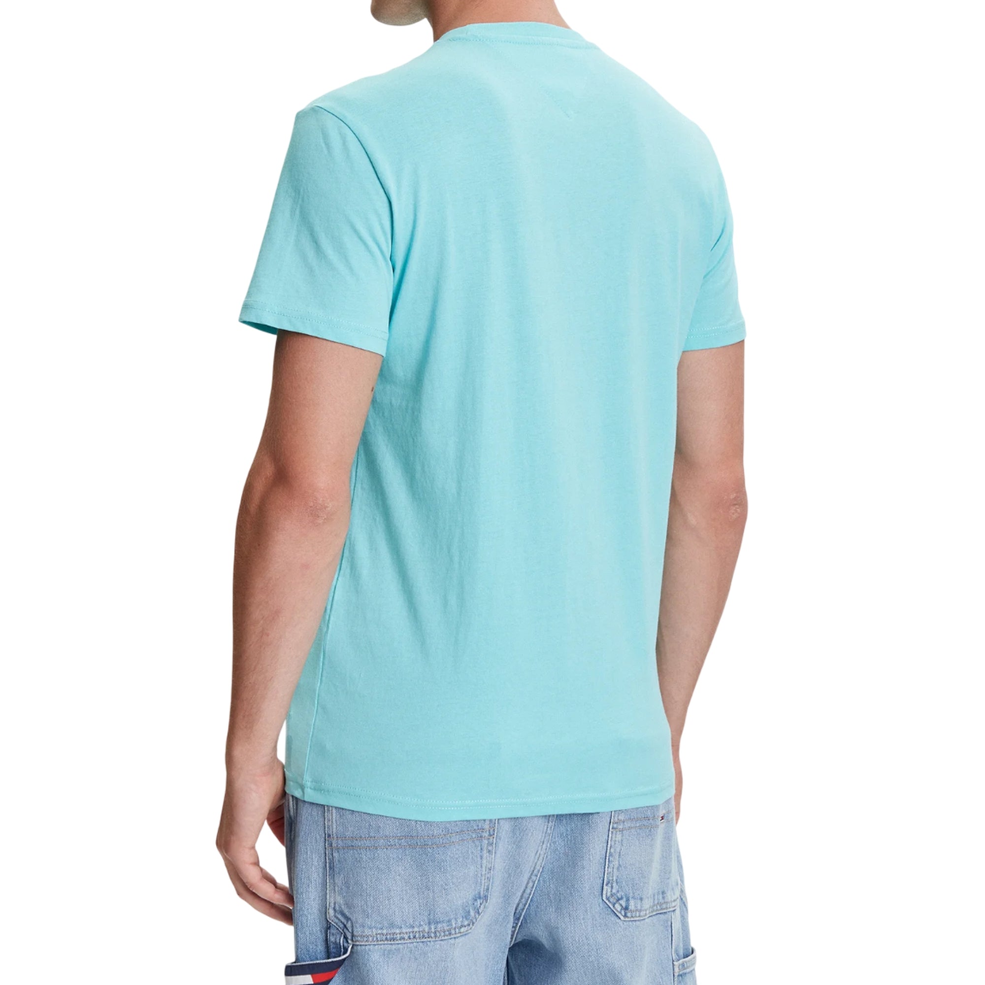 T-shirt Uomo Linear Chest, in cotone Celeste con logo sul petto