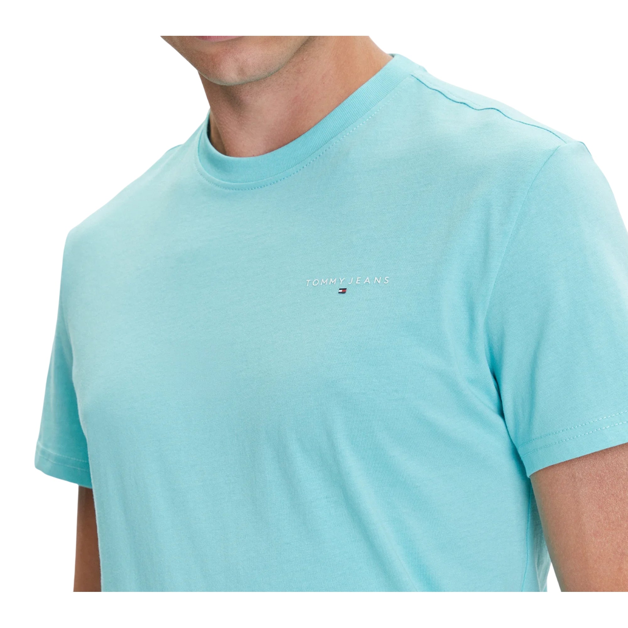 T-shirt Uomo Linear Chest, in cotone Celeste con logo sul petto