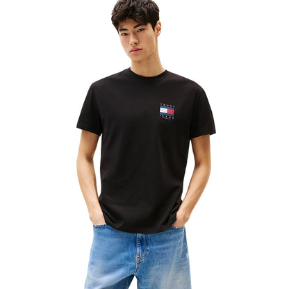 T-shirt Uomo Nera maxi stampa flag e girocollo