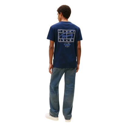 T-shirt signature blu a maniche corte con logo sul retro