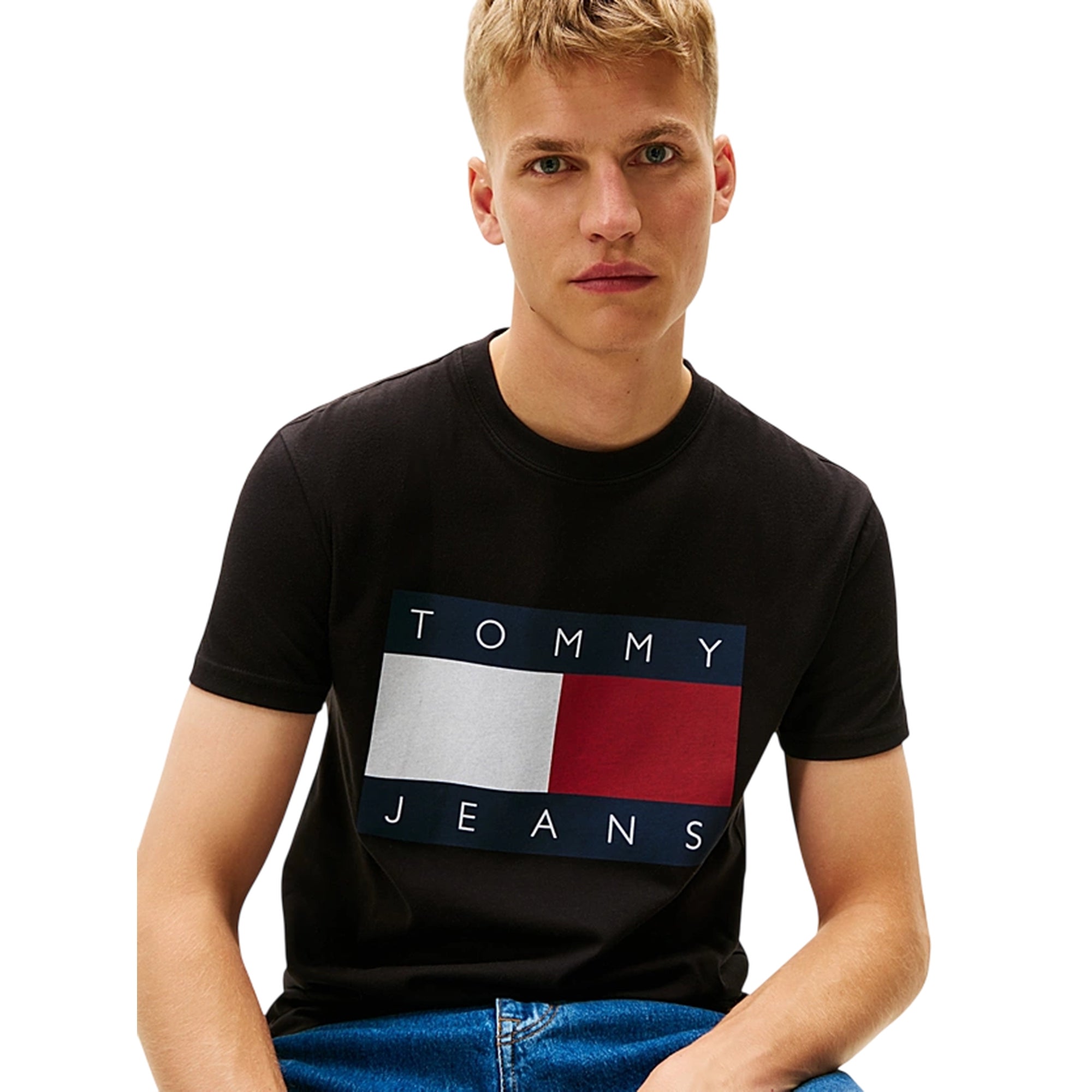 T-shirt nera uomo Regular in jersey big flag