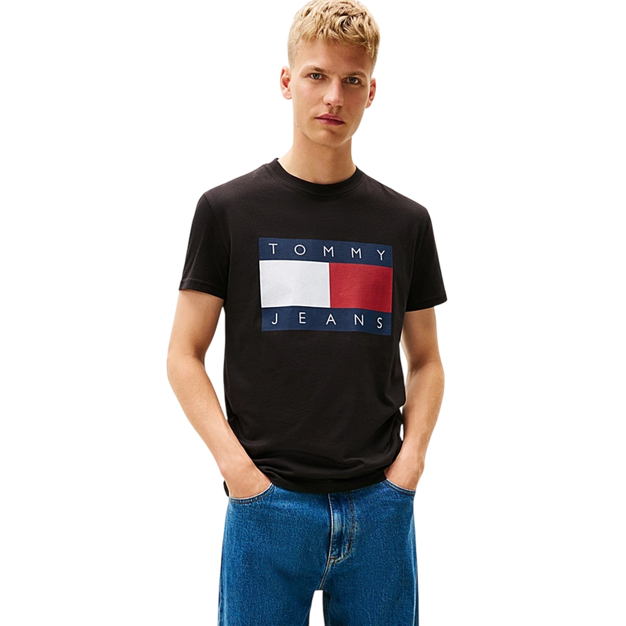 T-shirt nera uomo Regular in jersey big flag