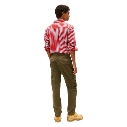 Pantaloni uomo cargo Sonny affusolati in tela verde militare - retro