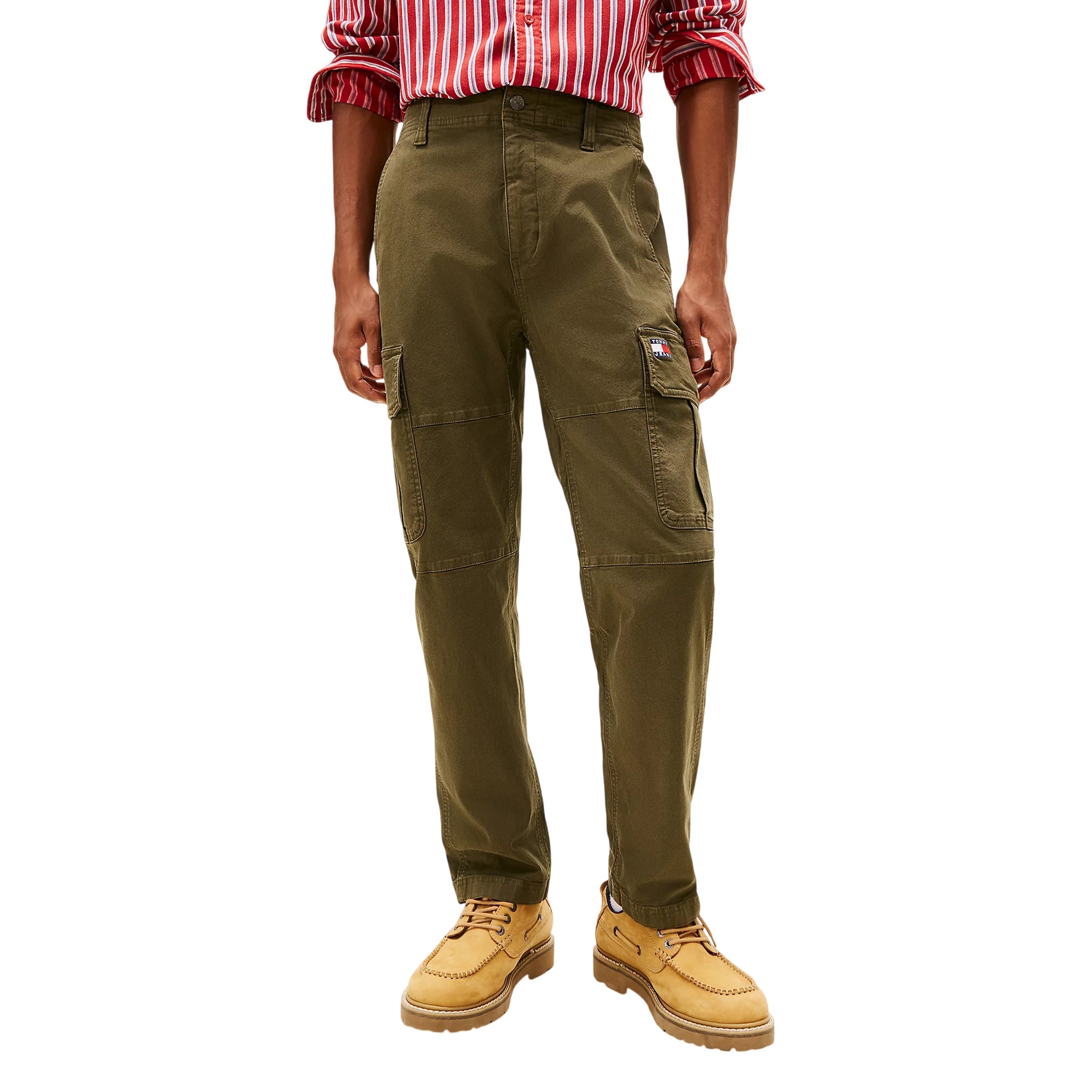 Pantaloni uomo cargo Sonny affusolati in tela verde militare