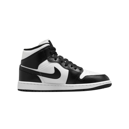 Sneakers Uomo Air Jordan 1 Mid, con tomaia in pelle Bianco/Nera e suola in gomma