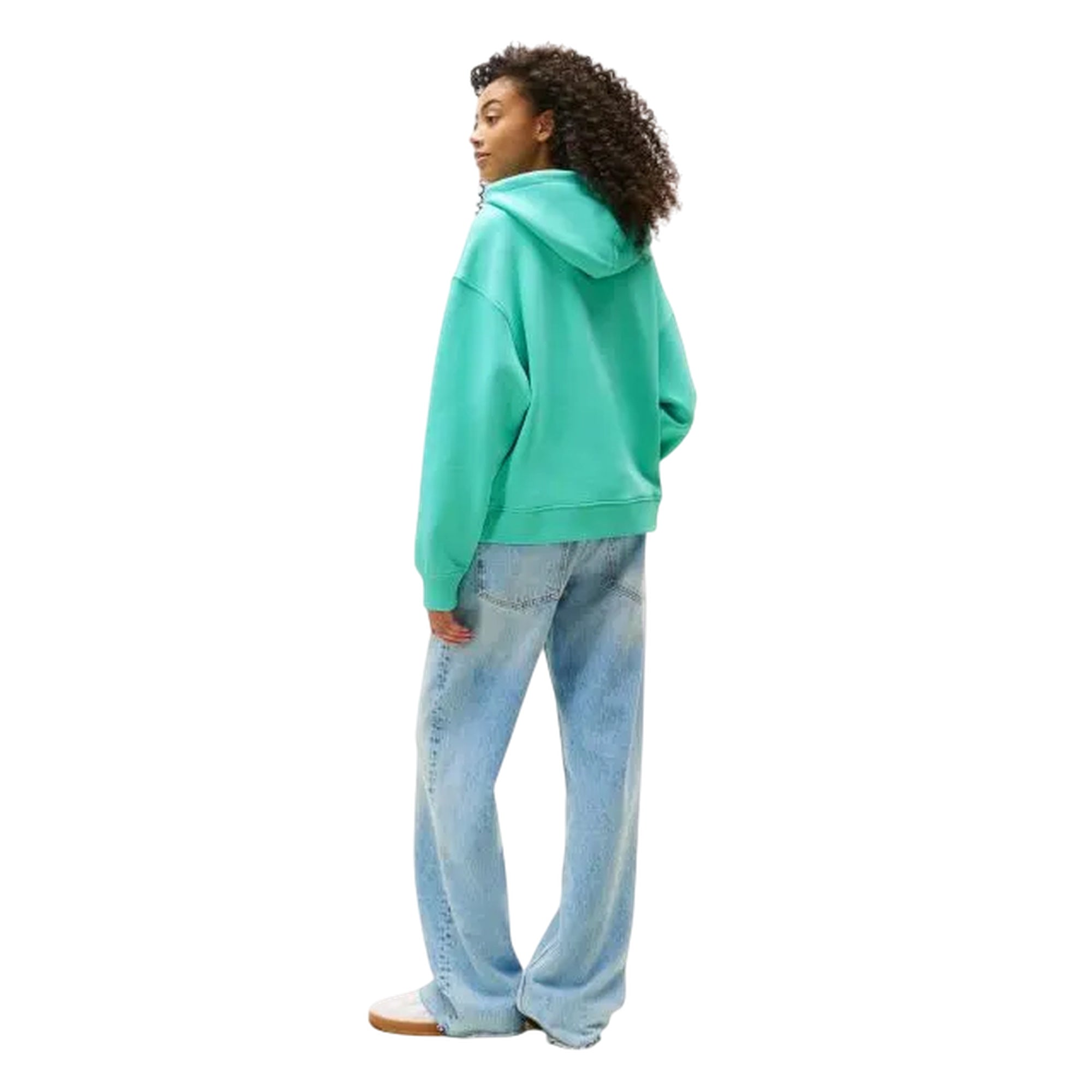 Felpa Donna con tasca a marsupio, in cotone rigenerato Verde Acqua 