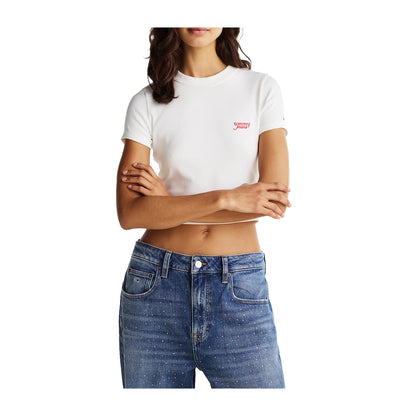 T-shirt Donna Bianca Tommy Hilfiger Cropped Slim