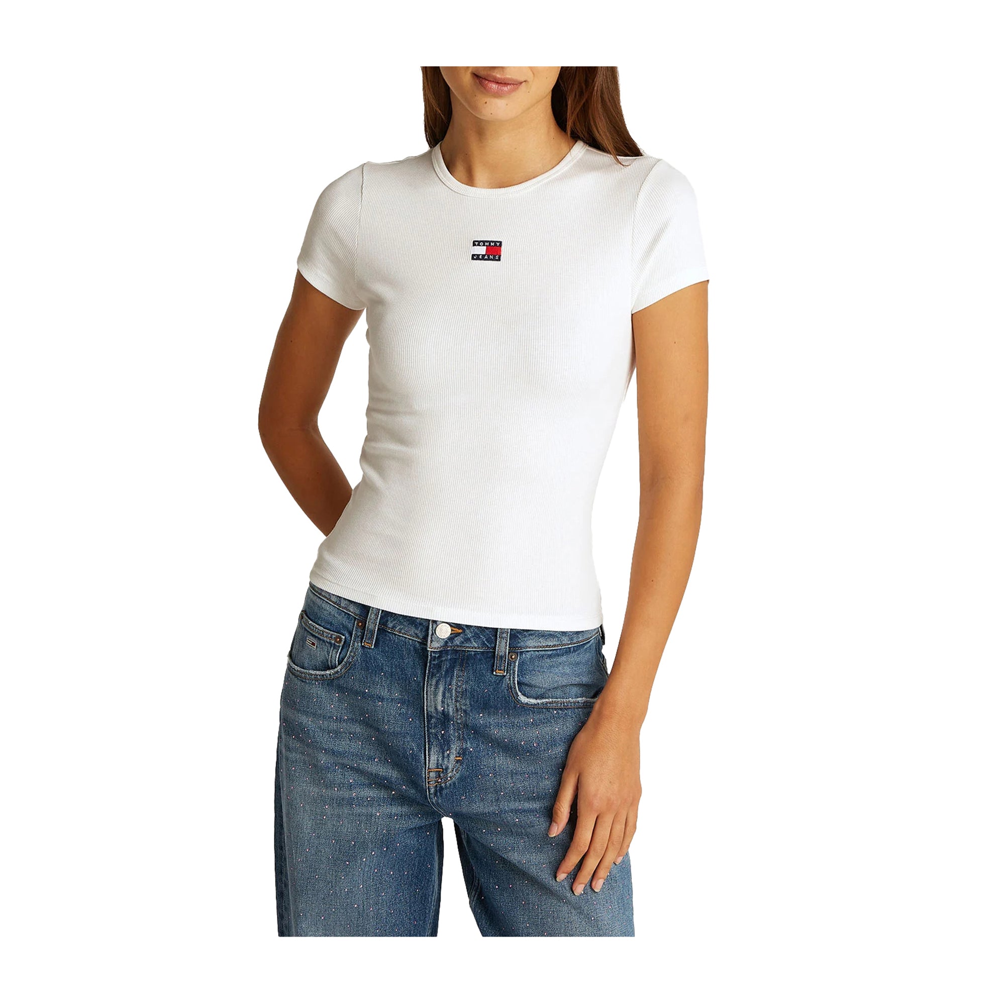 T-shirt Donna slim fit a coste Bianco