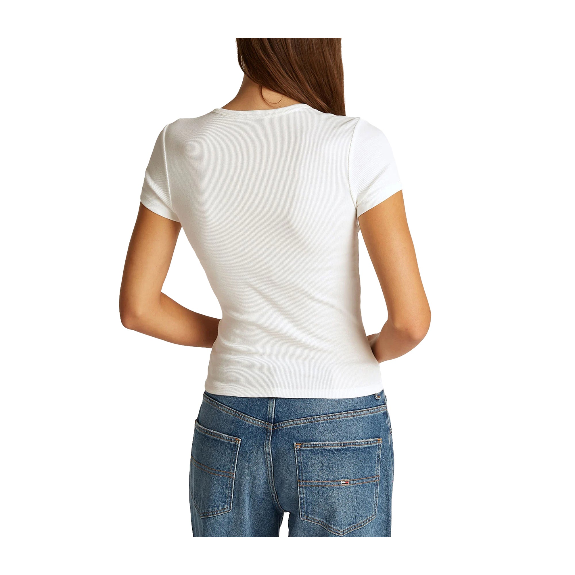 T-shirt Donna slim fit a coste Bianco