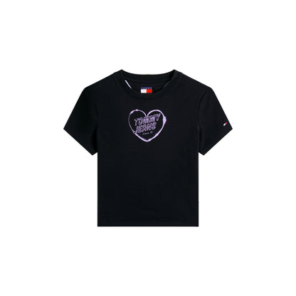 T-shirt Donna Nera slim, con logo grafica a contrasto, in cotone
