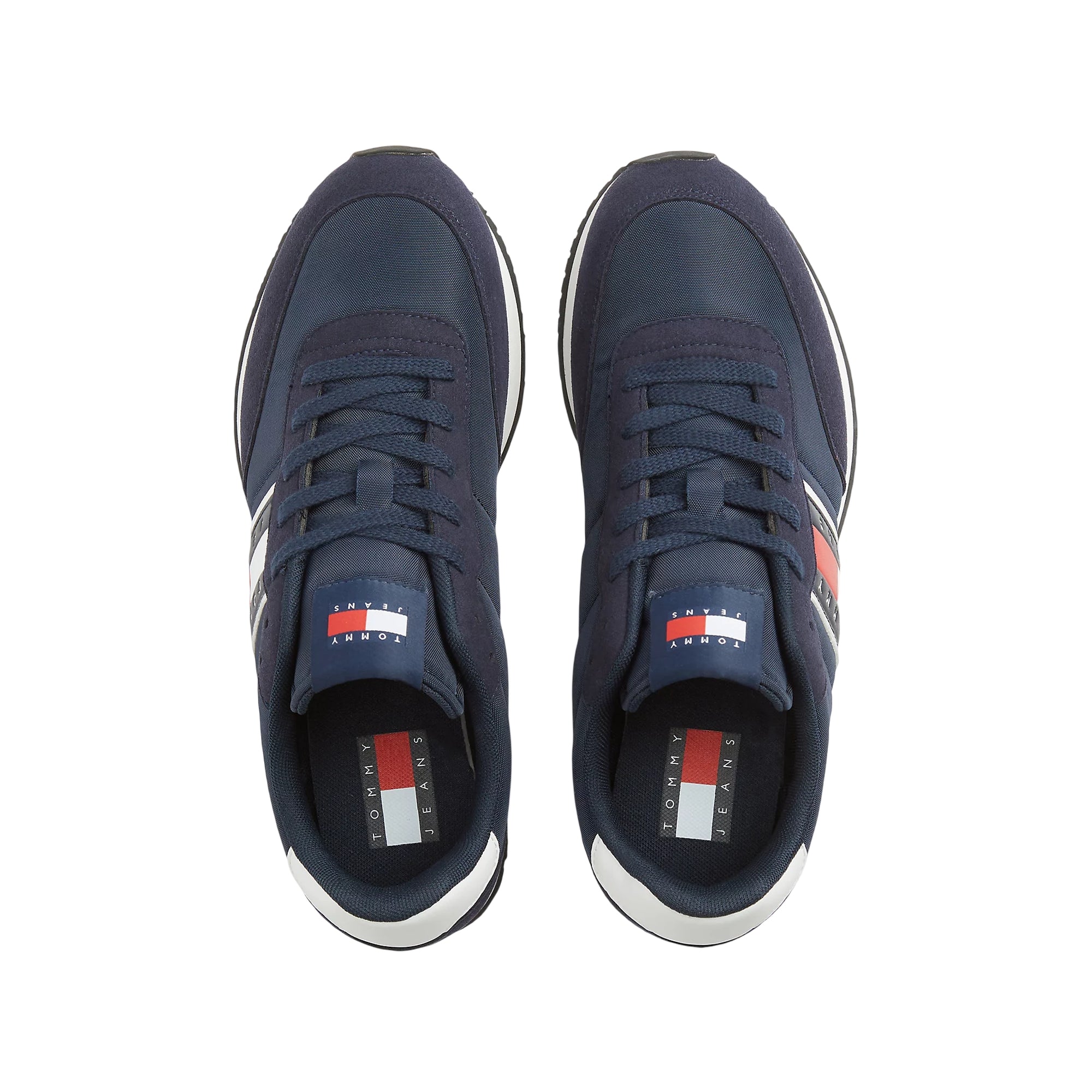 Sneakers uomo blu con mix di texture e logo