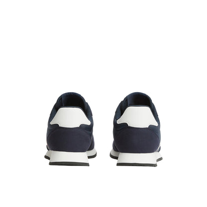 Sneakers uomo blu con mix di texture e logo retro