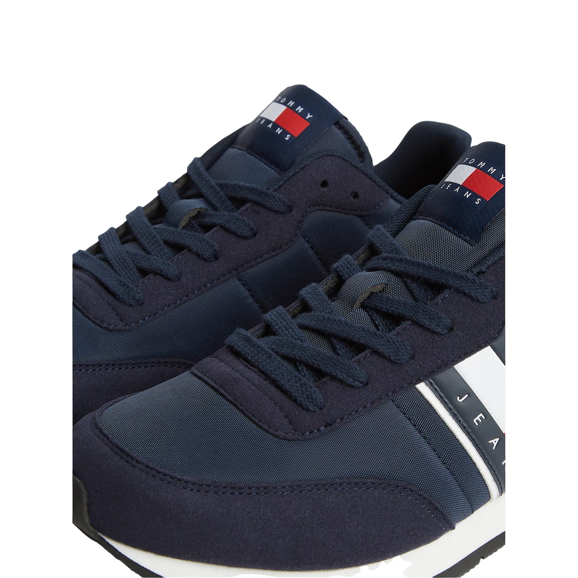 Sneakers uomo blu con mix di texture e logo dettaglio