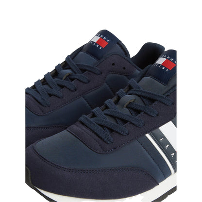 Sneakers uomo blu con mix di texture e logo dettaglio