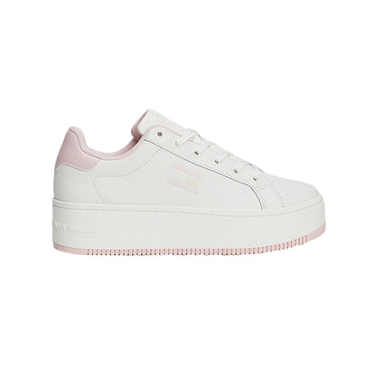 Sneakers Donna in pelle con suola alta Bianco e Rosa