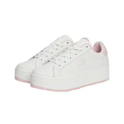 Sneakers Donna in pelle con suola alta Bianco e Rosa