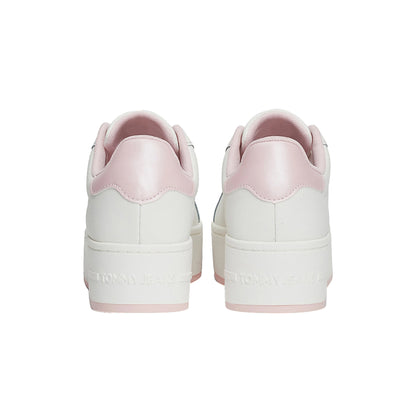 Sneakers Donna in pelle con suola alta Bianco e Rosa