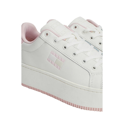 Sneakers Donna in pelle con suola alta Bianco e Rosa