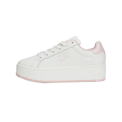 Sneakers Donna in pelle con suola alta Bianco e Rosa