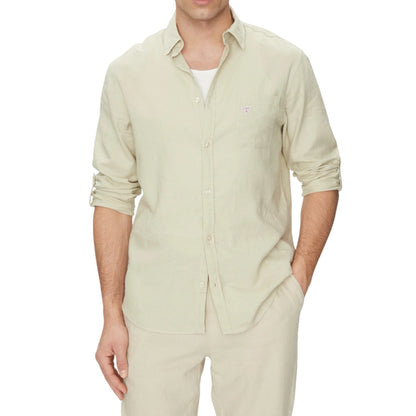 Camicia Uomo in lino e viscosa, con colletto classico e taschino