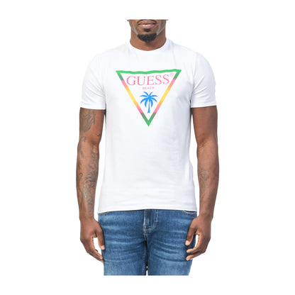 Guess T-shirt Uomo Bianco con triangolo logo con palma