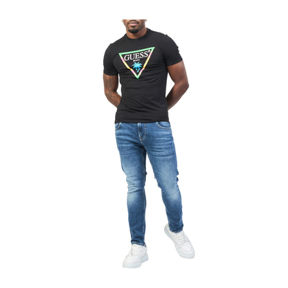 Guess T-shirt Uomo Nero con triangolo logo con palma