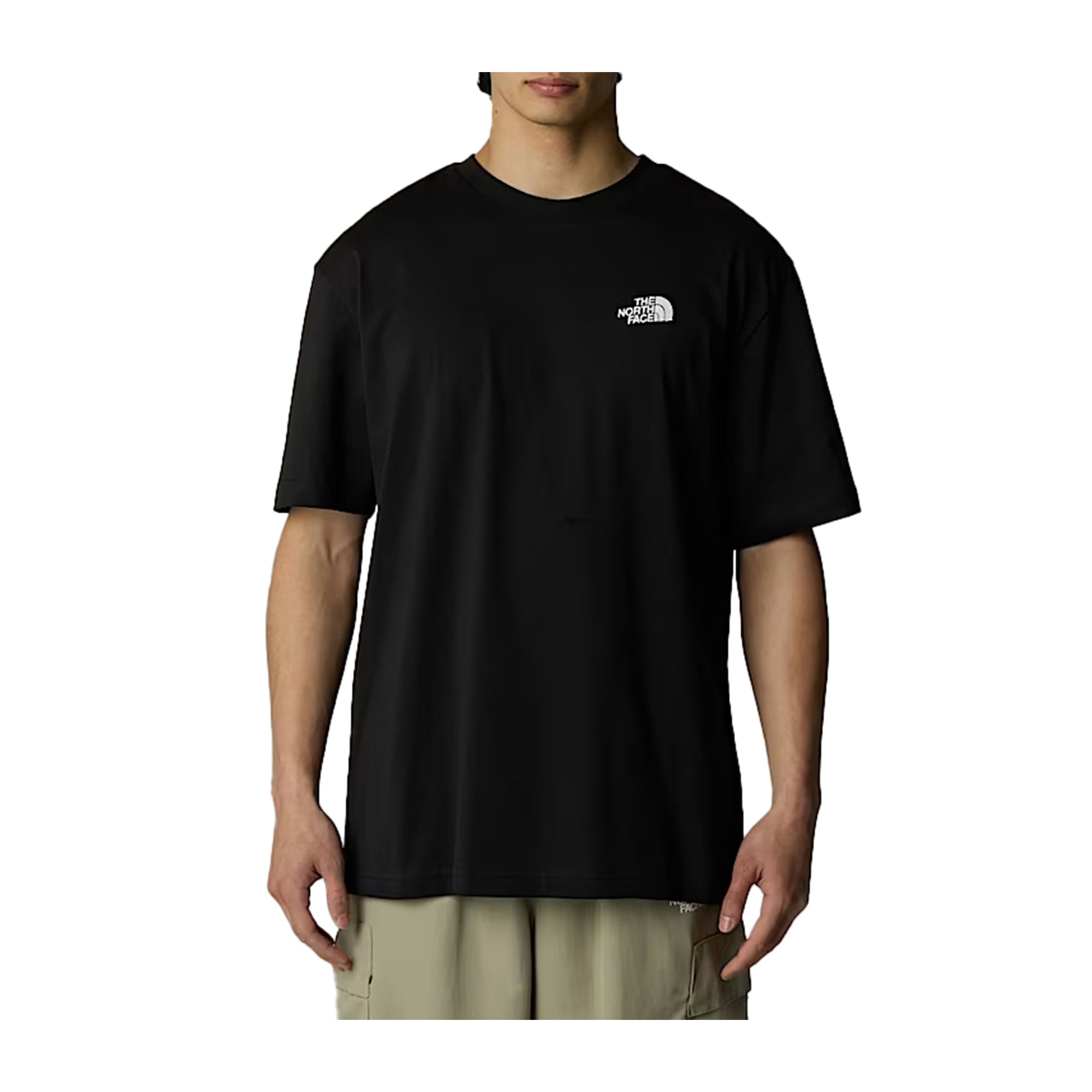 T-shirt Uomo Nera, con doppio ricamo logo a contrasto e spalle scese 