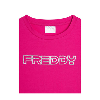 T-shirt Bambina lunga Freddy Fucsia Logo Glitter