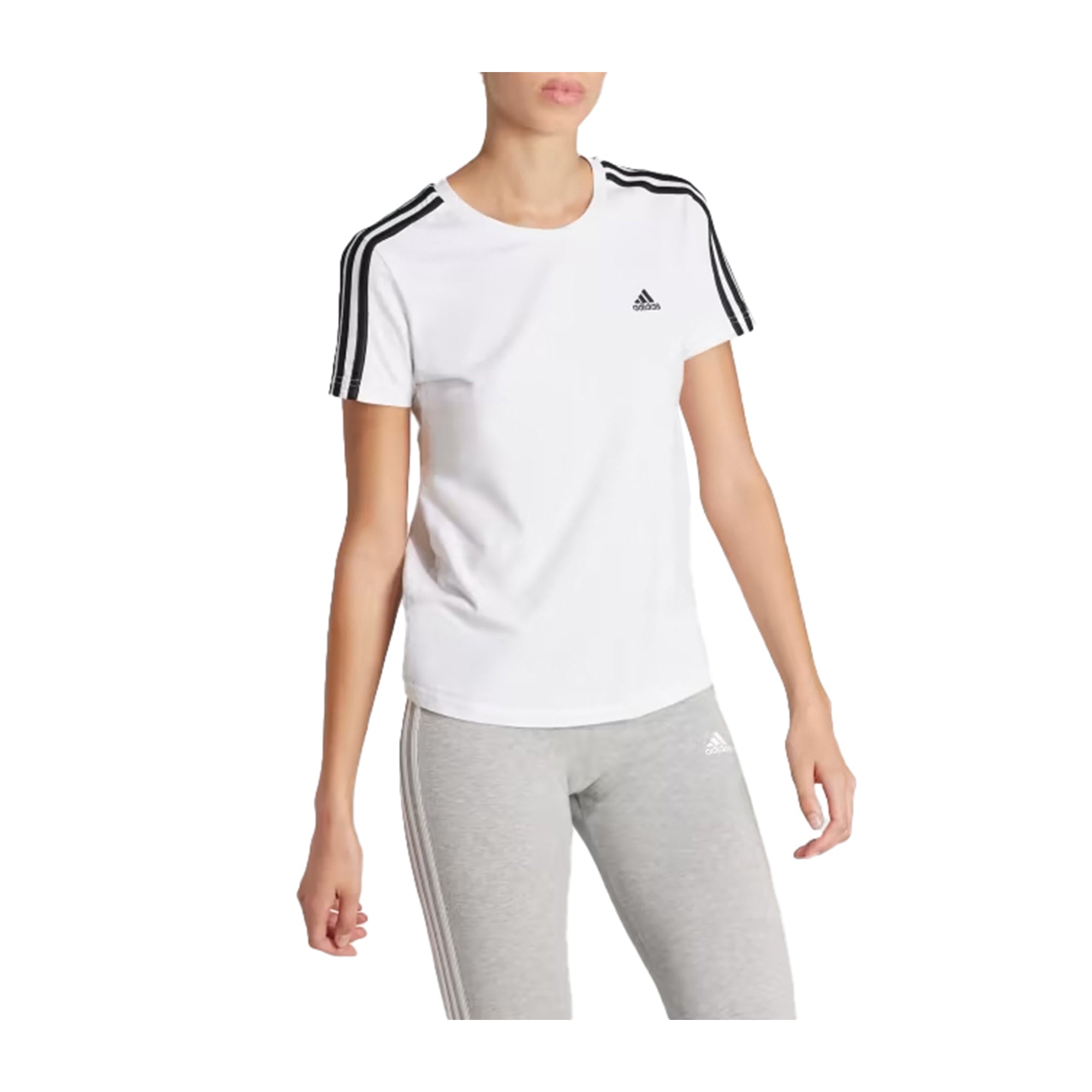 T-shirt Donna Bianca con tre righe adidas su spalle e maniche