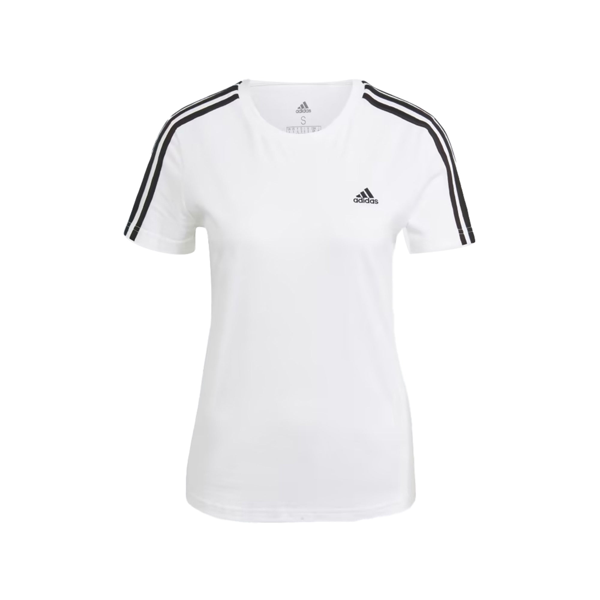 T-shirt Donna Bianca con tre righe adidas su spalle e maniche