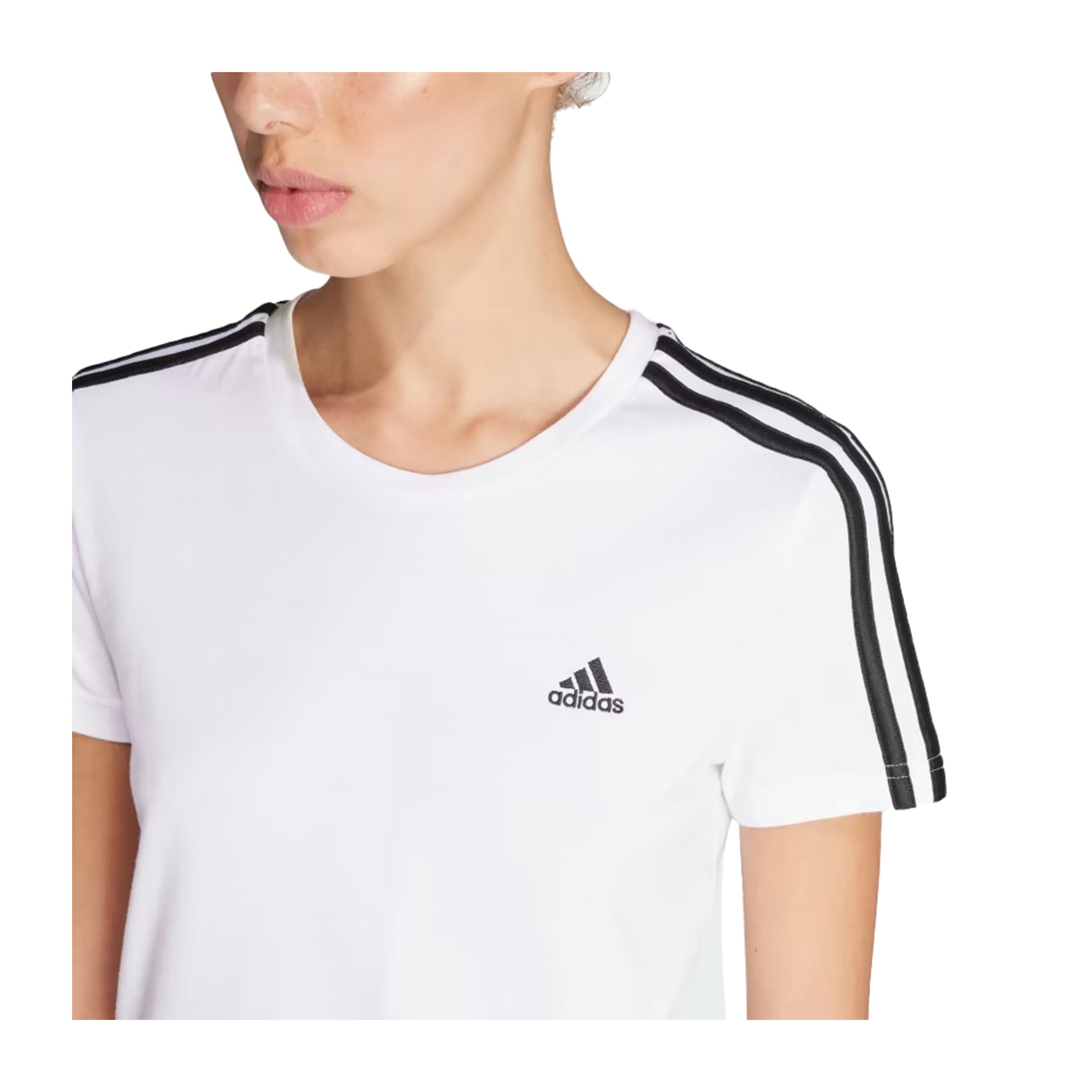 T-shirt Donna Bianca con tre righe adidas su spalle e maniche