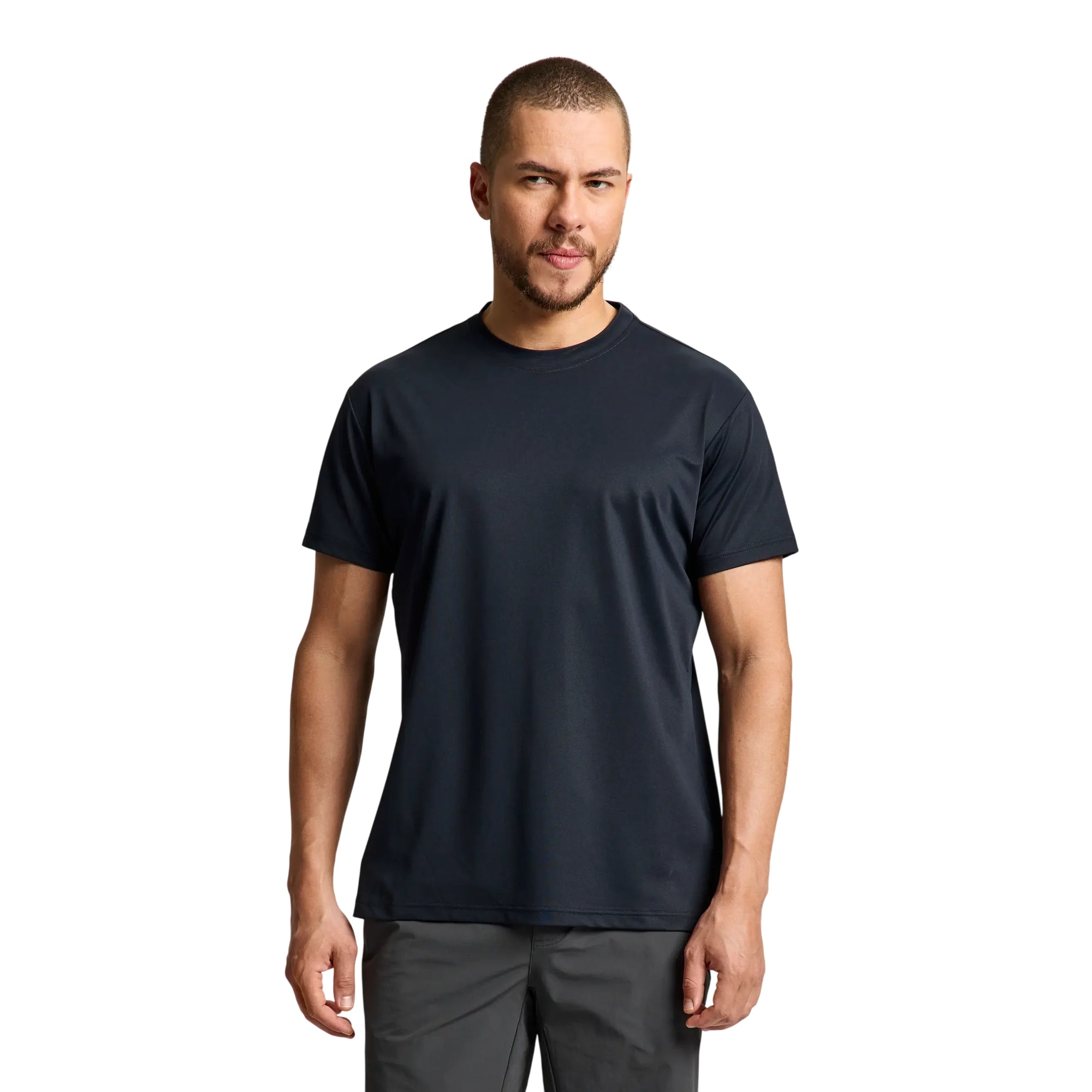 T-shirt Uomo Nera, Tech Piquet, a girocollo frontale