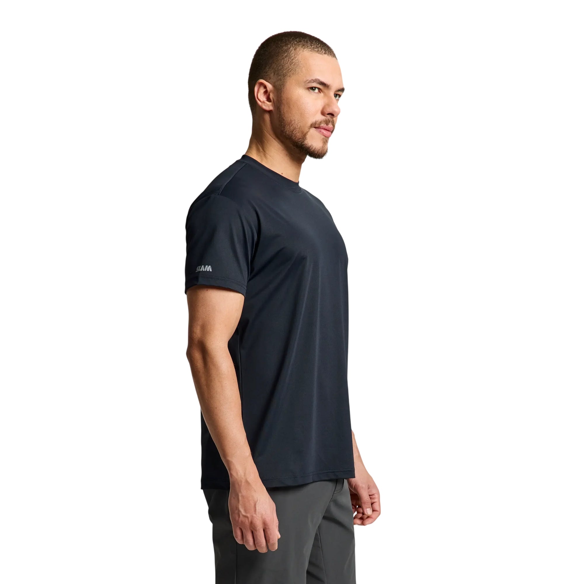 T-shirt Uomo Nera, Tech Piquet, a girocollo frontale