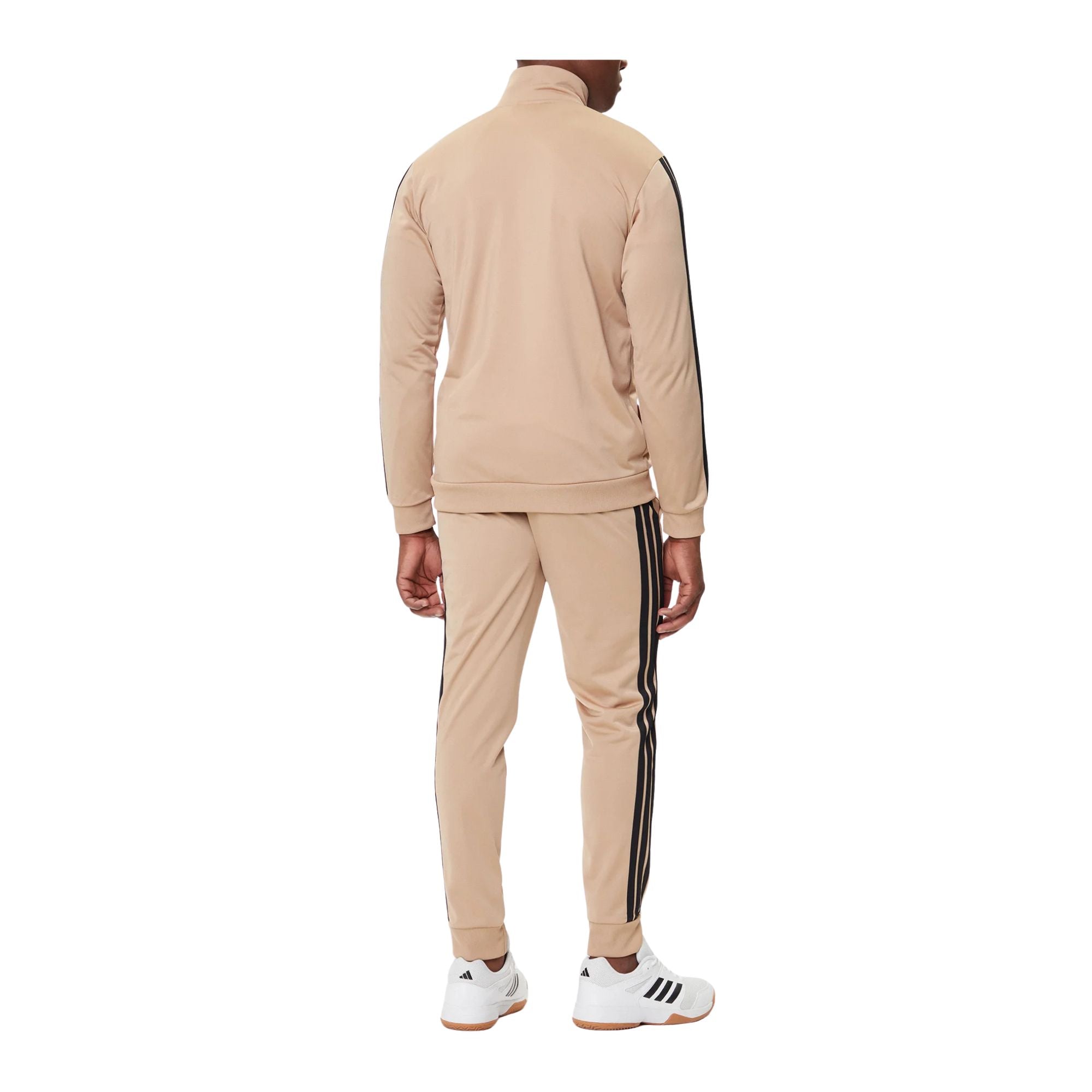 Tuta Uomo Basic 3-Stripes, Beige, con full zip e pantalone elasticizzato 
