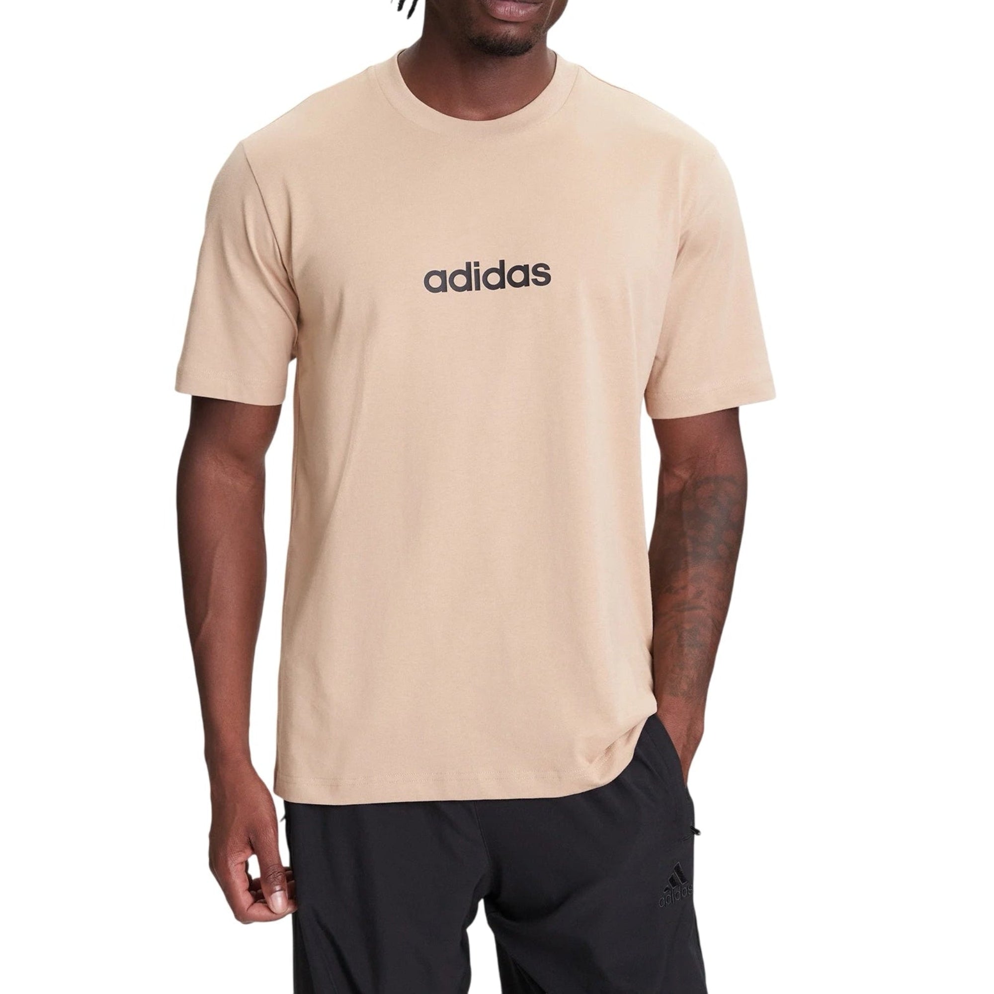 T-shirt Uomo Essentials Linear, a girocollo, con stampa logo Nera
