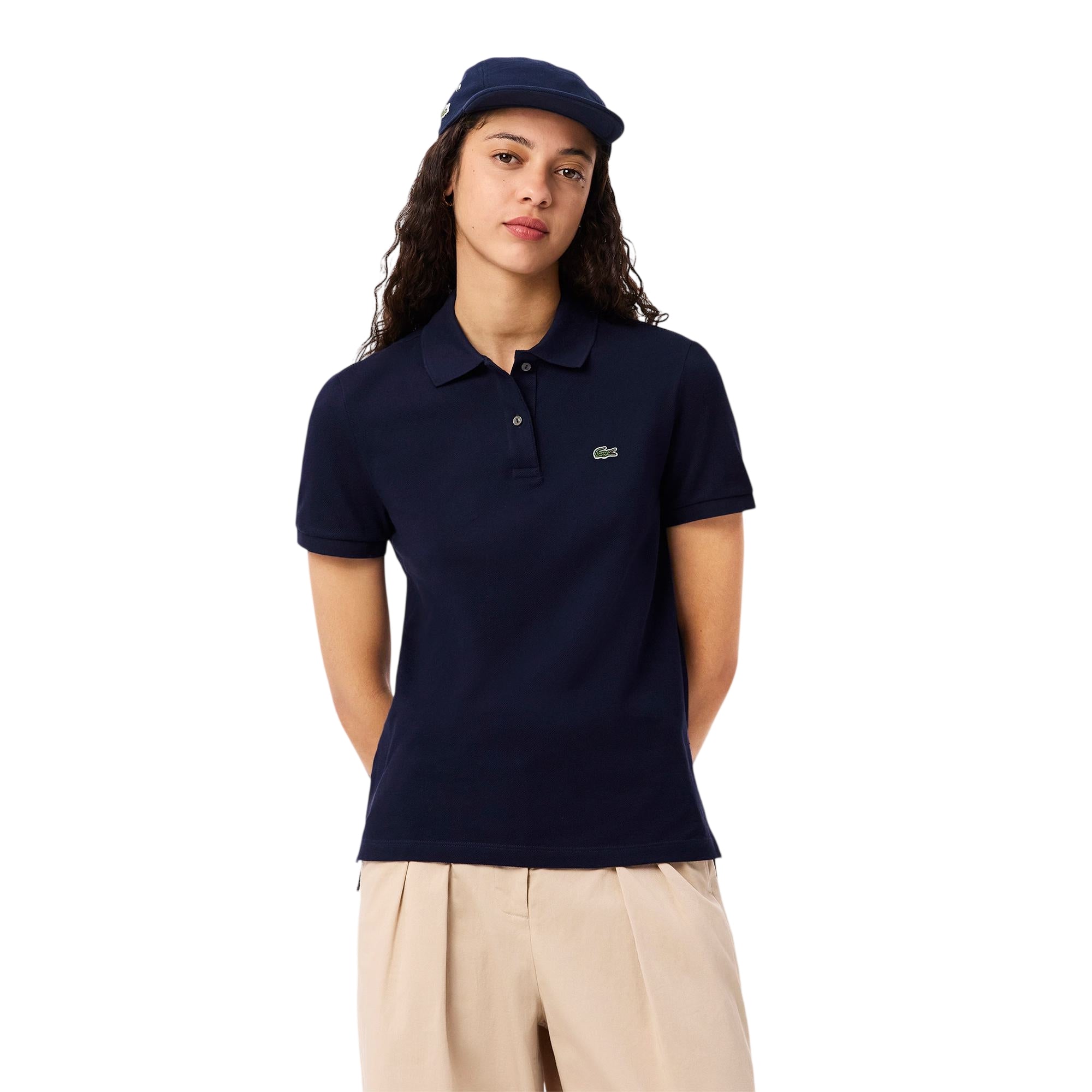 Polo da donna blu in petit piqué 