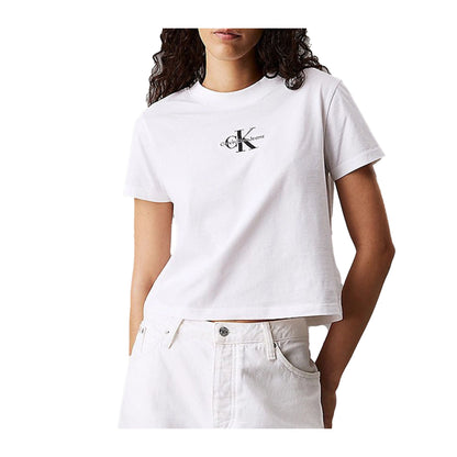 T-shirt Bianca Donna con mini logo frontale modella frontale