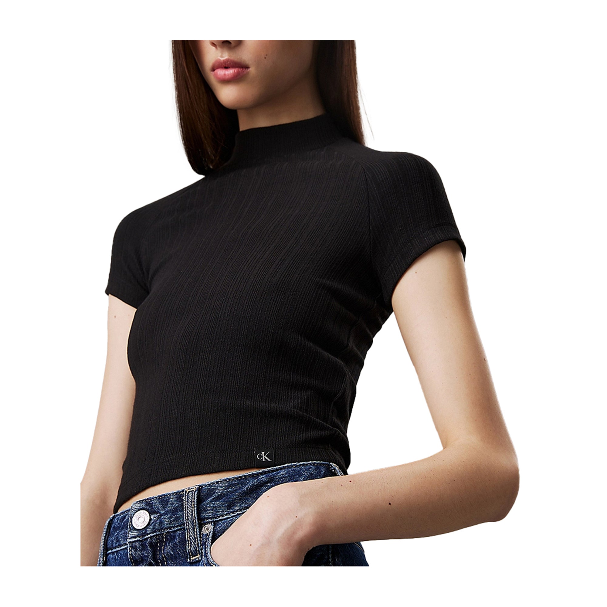 T-shirt Donna a costine Slim Nero