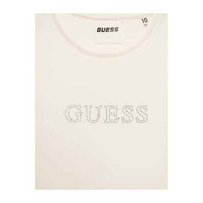 Guess T-shirt Bambina Beige con logo strass