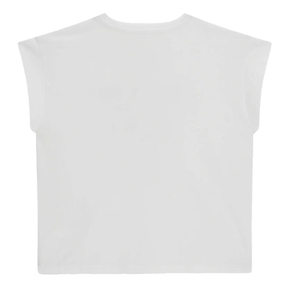 T-Shirt bianca Bambina con logo con paillettes retro