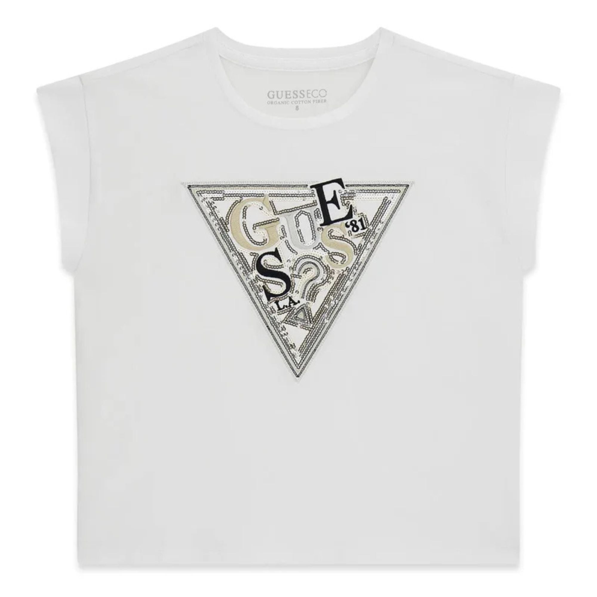 T-Shirt bianca Bambina con logo con paillettes