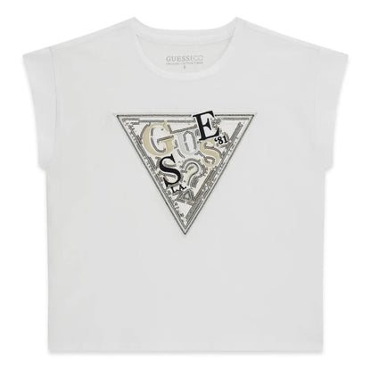 T-Shirt bianca Bambina con logo con paillettes