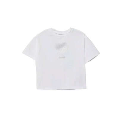 T-shirt bianca Bambina con cuore con strass