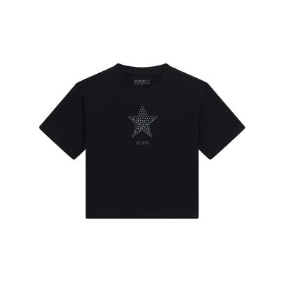 T-shirt nera Bambina con stella con strass