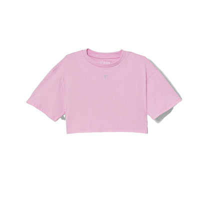 T-shirt Bambina cropped Rosa con strass